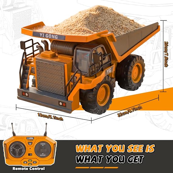 maysida Remote Control Dump Truck Toys for Kids Age 6-12, Metal RC Dump Truck with Light&Sound, 2.4GHz RC Construction Vehicle Toy Car for Boys 8-12 Year Old, Christmas Birthday Gift for Kids Age 6-12