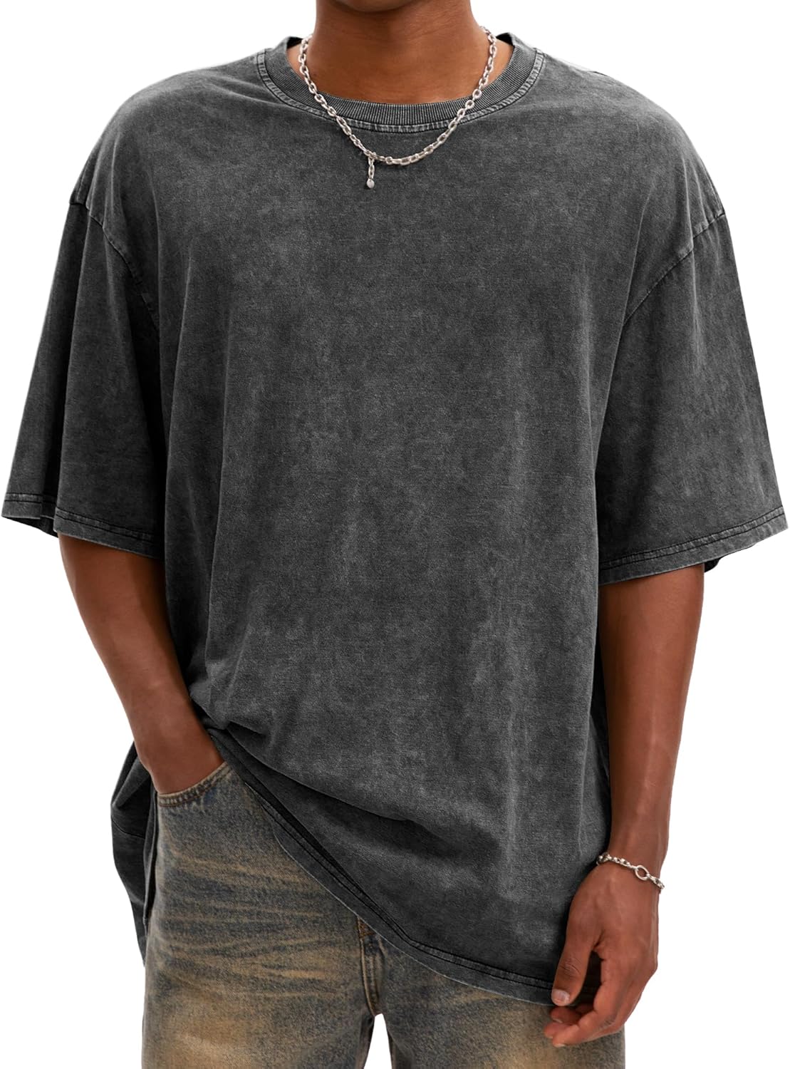 Mens Oversized T Shirts Vintage Cotton Acid Wash Heavyweight Loose Fit Tees Shirts Unisex Basic Tops for Men Women