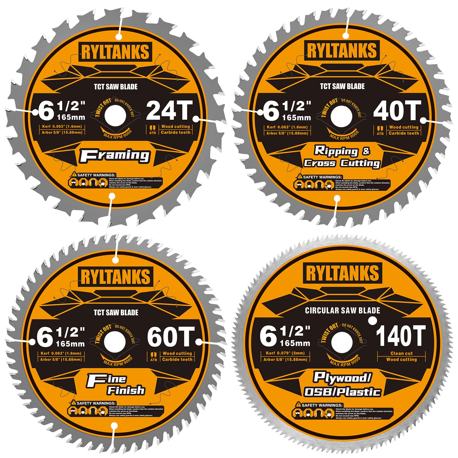 6-1/2 Inch Circular Saw Blade with 5/8” Arbor,24T for Framing&40T for Ripping and Cross W…