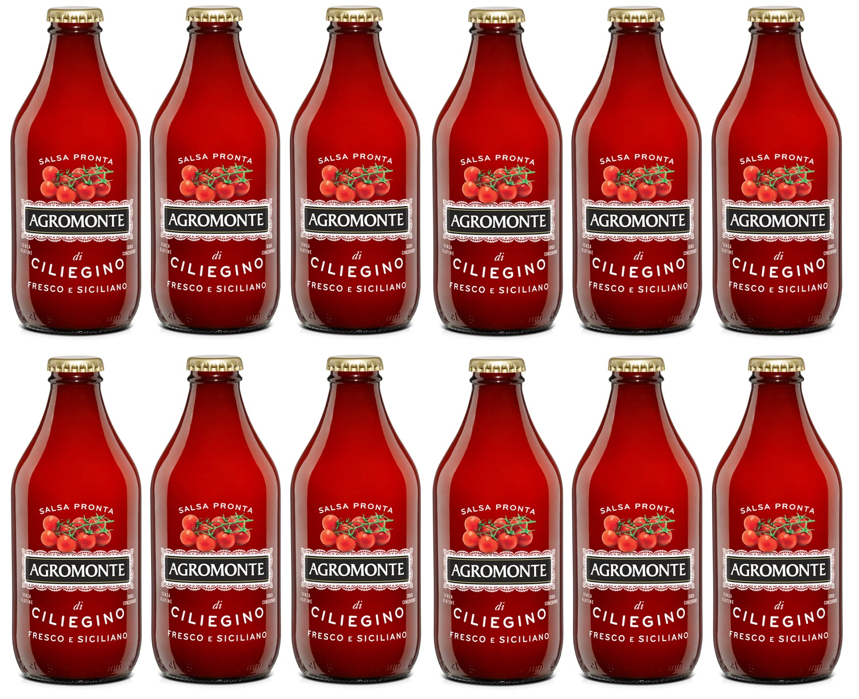 Agromonte Salsa Pronta di Pomodorino Ciliegino Sauce tomate cerise prête à l'emploi Sauce tomate Sauce tomate Purée de tomates Bouteille en verre de 330 g