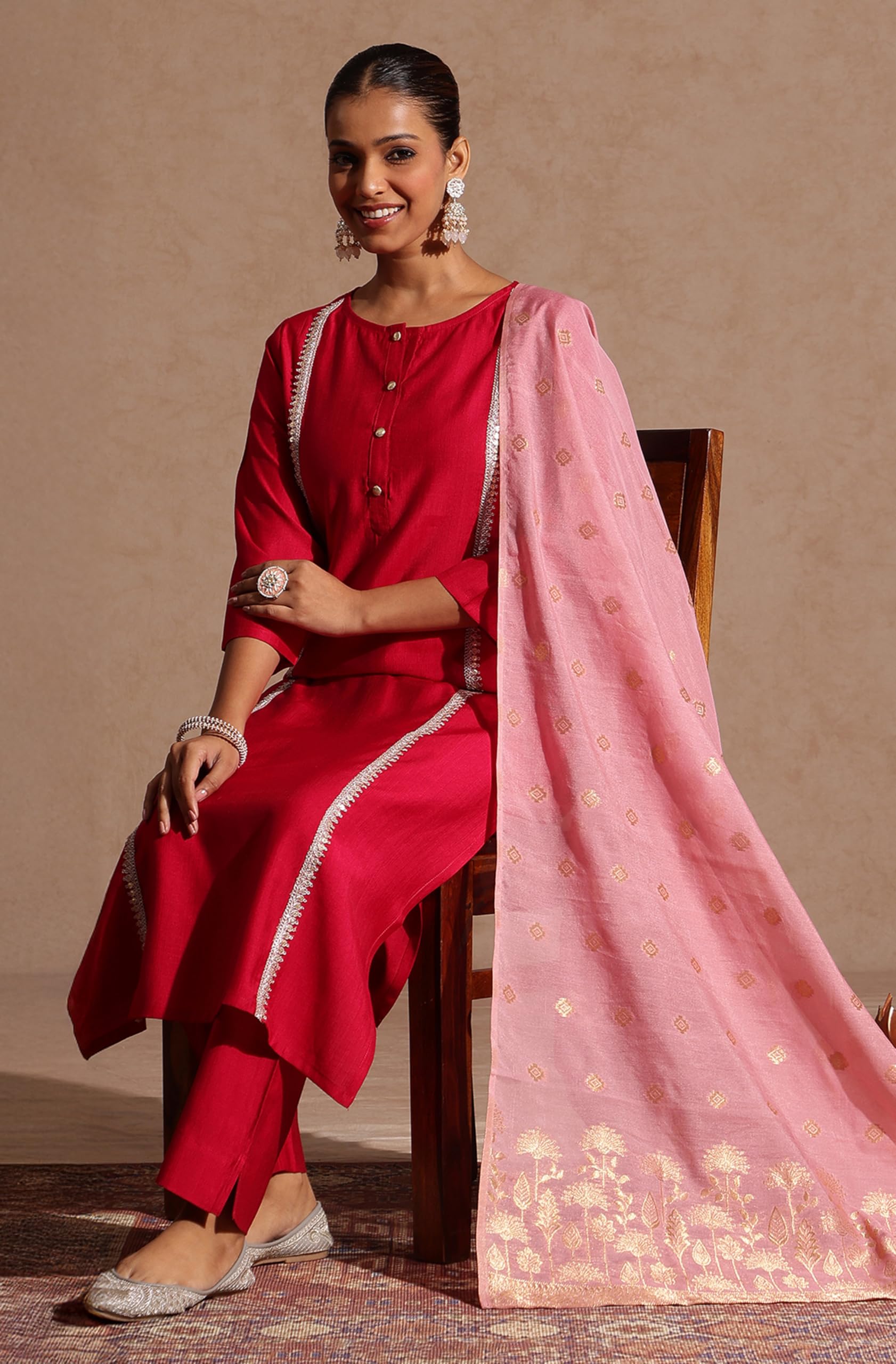 Janasya Women's Pink Silk Blend Embellished Straight Kurta Set product image 5
