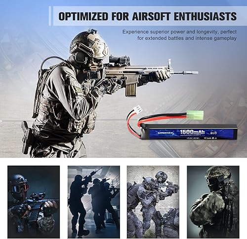 Miniatura 6 de URGENEX Batería Airsoft 7.4V 1500mAh 35C Alta tasa de descarga Lipo Batería con Mini Tamiya Plug Recargable 3S Lipo con cargador USB 1TO2 apto para