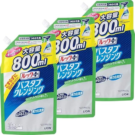 Amazon まとめ買い大容量 ルックプラス バスタブクレンジング おふろ用洗剤 詰め替え大 クリアシトラスの香り 800ml 3個 ルックプラス 浴室 浴槽洗剤