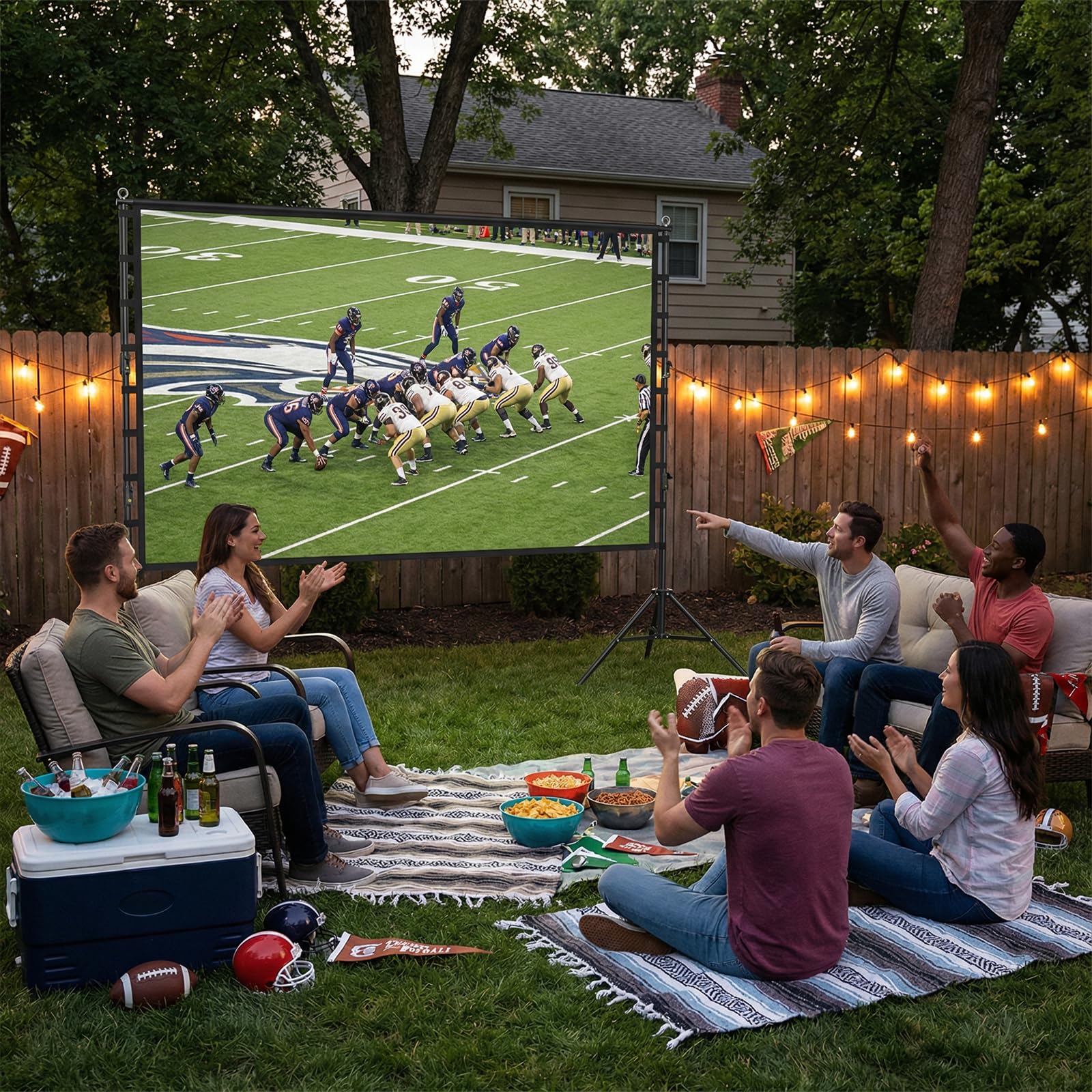 Wootfairy 200 Zoll Beamer Leinwand mit Ständer, Tragbare Projektor Leinwand 16:9 4K HD Outdoor Indoor Projektor Screen mit Tragetasche für Hinterhofkino Präsentation
