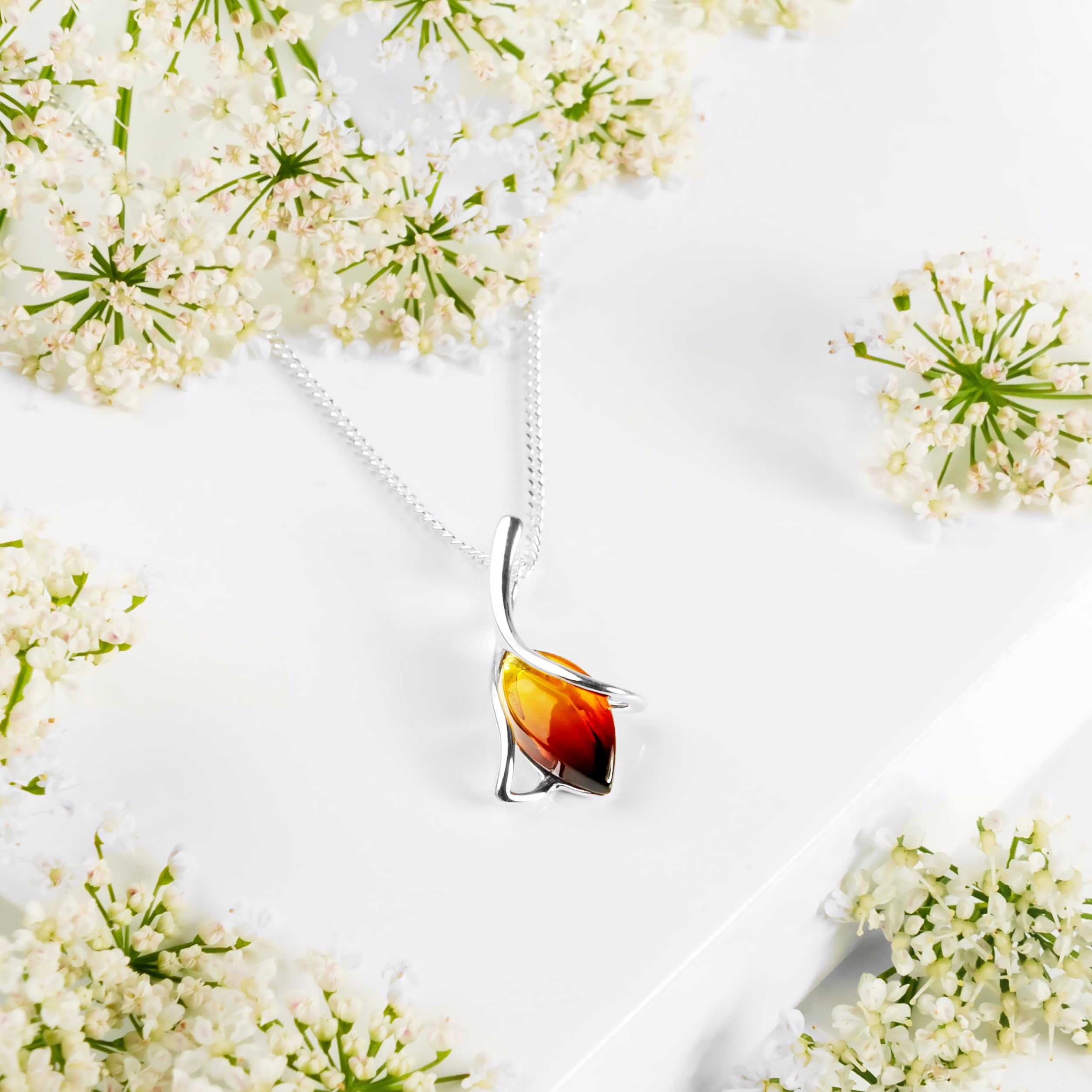 HENRYKA Collana in argento Sterling 925 con vera ambra baltica color cognac, accessorio per ciondolo, ipoallergenica, da donna, con scatola regalo