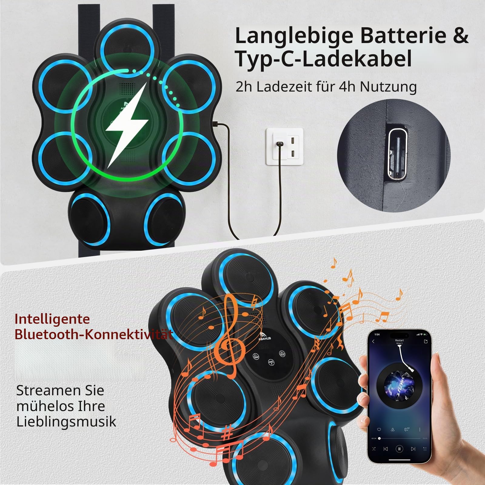 Abahub Music Boxing Machine for Adults & Kids, Home Fitness Equipment with Gloves, Wall Mounted Interactive Punching Target