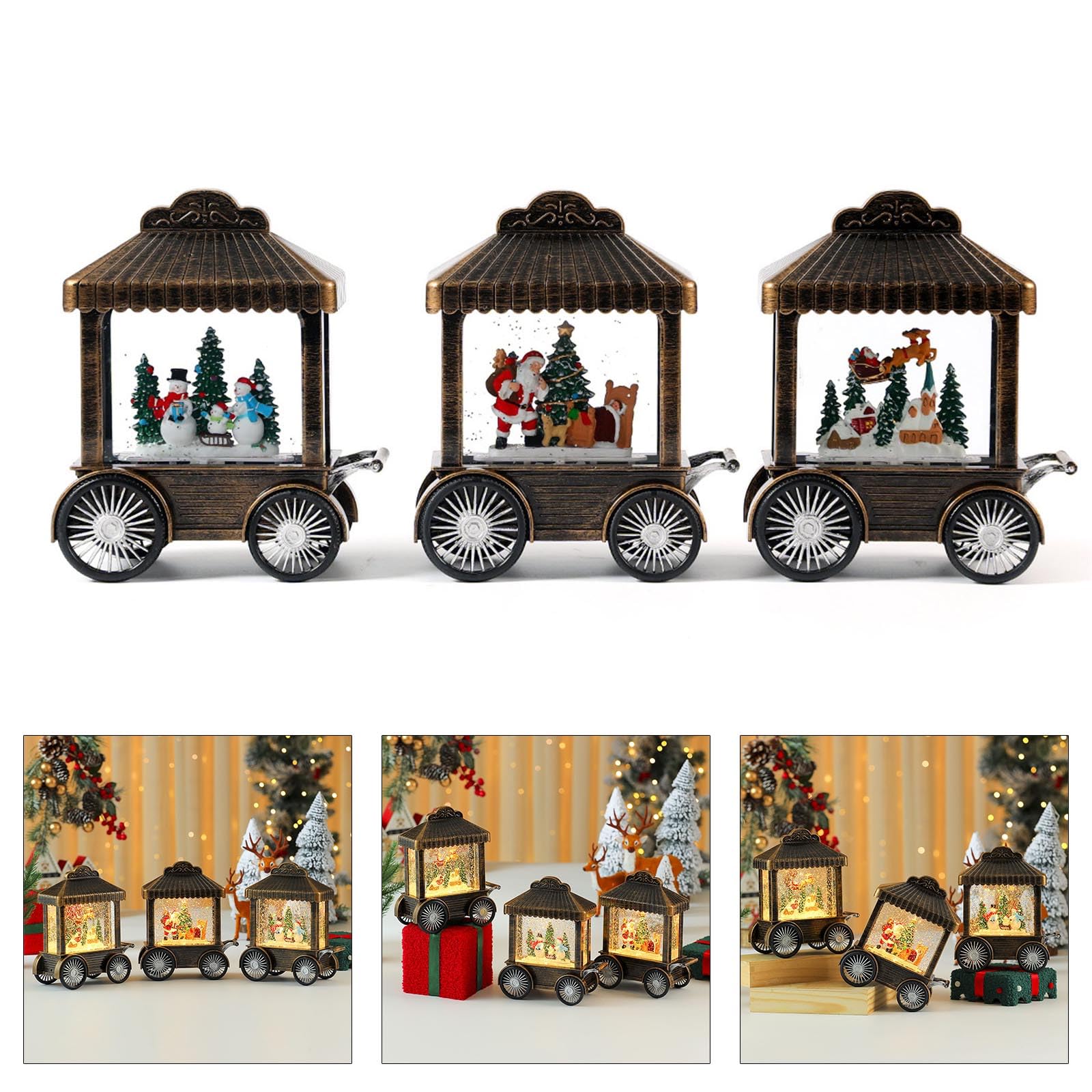 Weihnachtsfigur-Spieluhr aus Kunstharz, Wagen mit Schneefall, Tischdekoration, für Kinder, Erwachsene, Geburtstag, Schnee-Dekoration