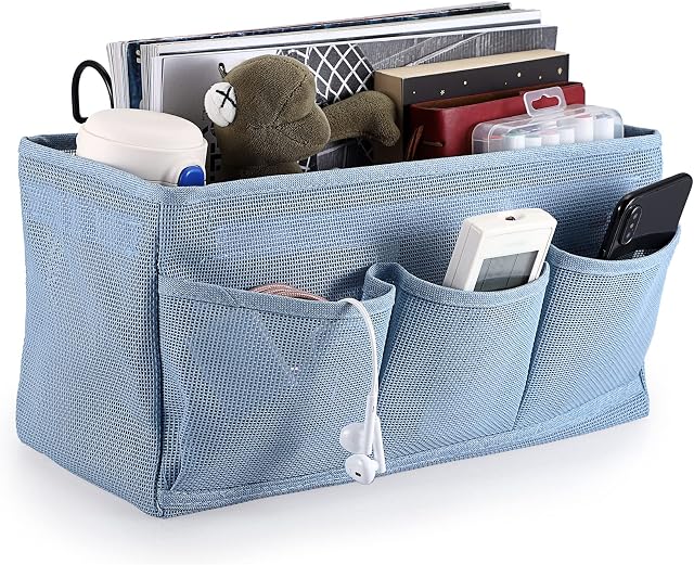 IGNPION Net Bedside Hanging Storage Bed Pockets Baskets Dormitory Bed Organiser Caddy Mulit-purpose Hanging Storage Bag for Home Office School Dorm Hospital, Blue