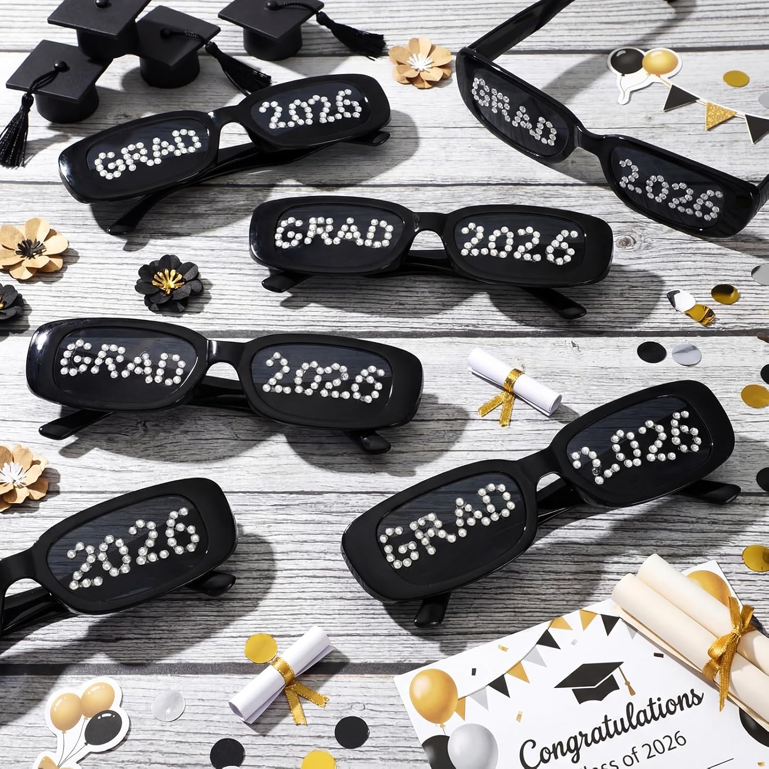 Grad 2026 Sunglasses with Diamond Glitter Prom 2026 Party Favors Graduation Gift Glasses Party Supplies Photo Prop