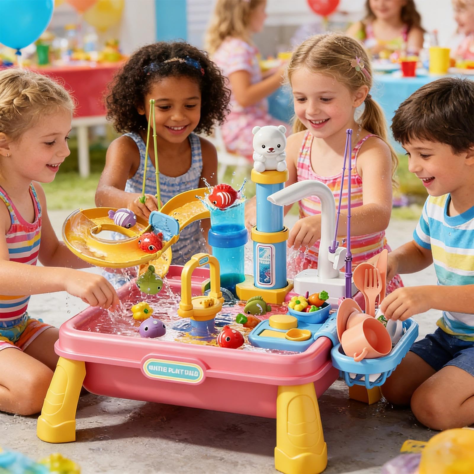 Generico Tavolo 'Acqua per Bambini,Gioco Sensoriale da Esterno con Pompa Integrata,Stazione Acquatica | per Bambini e Bambine 4-8 Anni, per Scuola, Asilo, Cortile, Spiaggia, Giardino