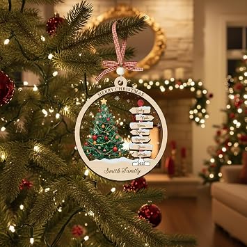 Personalized Christmas Wooden Ornaments 2025 with Family Names, Custom Xmas Ornament for Tree, Unique Personalized Ornament Gifts for Family, Christmas Keepsake 1