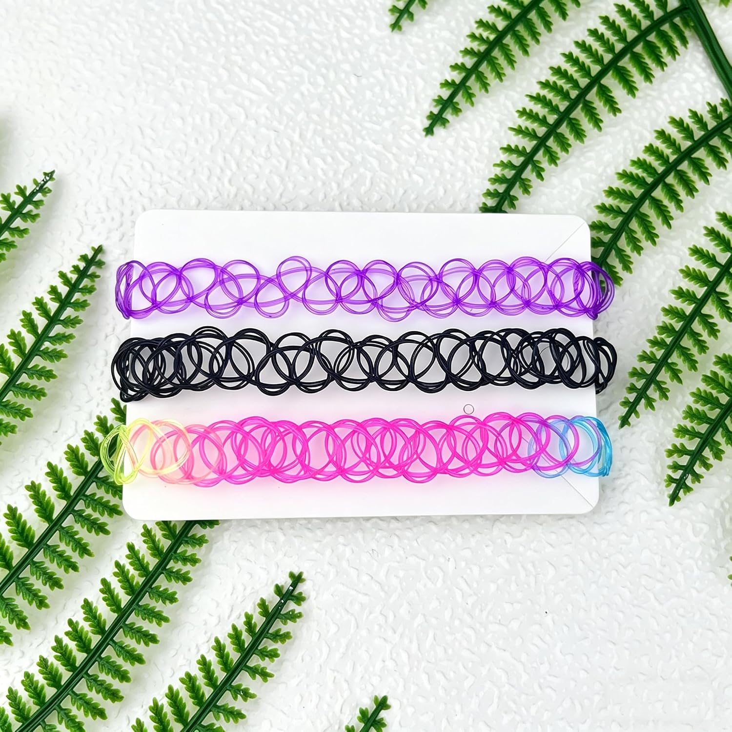 3PCS Black Tattoo Choker Necklace Rainbow Tattoo Chokers Necklace Purple Tattoo Choker 90s Chokers Gothic Y2K 2000s Collar Adjustable Stretchy Elastic Necklace Jewelry Gift for Women