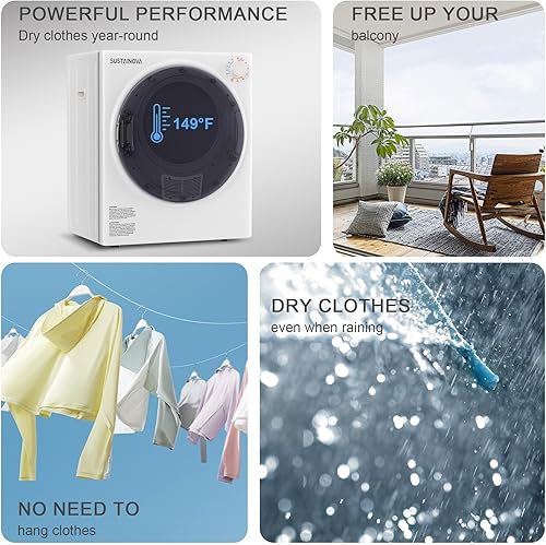 Miniatura 6 de Elevon Secadora de ropa portátil de 800 W, secadora eléctrica de 2.6 pies cúbicos para lavandería con bañera de acero inoxidable para apartamentos,