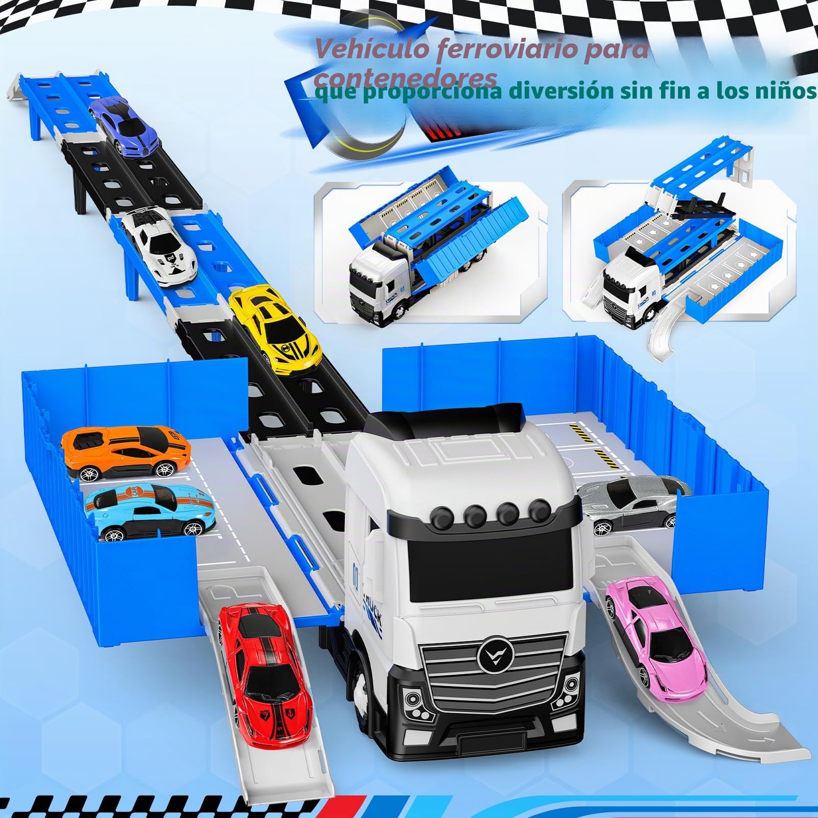 EUCOCO Juguetes Niños 2 3 4 5 6 Años, Camión de Transporte de 156 cm con 8 Mini Coches Regalo Niño Niña 2-6 Años Camiones de Juguete para Niños