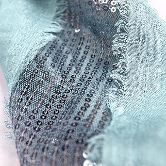 TrendsBlue Solid Color Frayed Edge Sequin Stripe Glitter Scarf