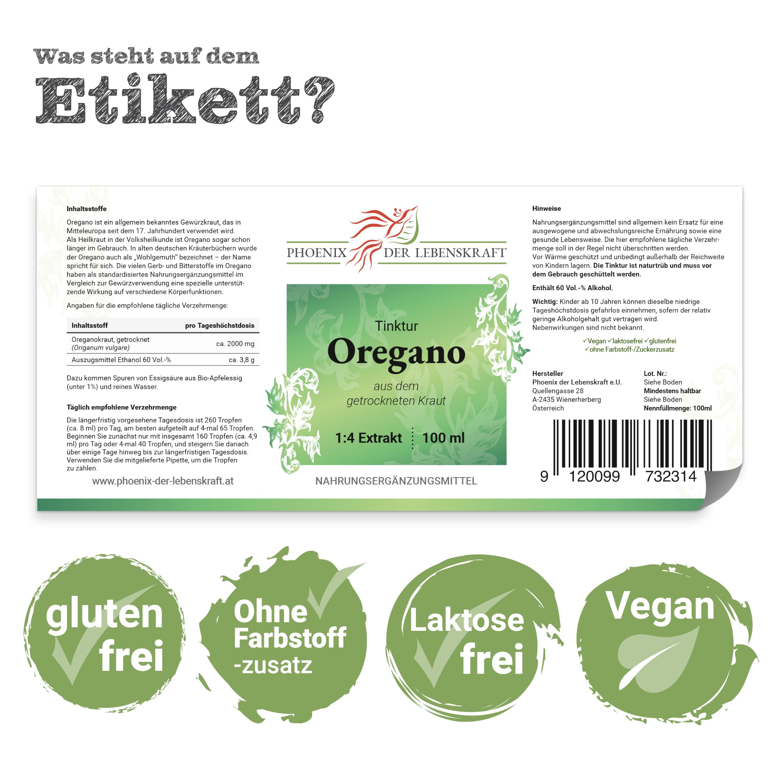 Oregano Tinktur 100ml | Origanum vulgare Tropfen (1:4 Extrakt) | Premium Qualität aus Österreich | Veganes Nahrungsergänzungsmittel | Wilder Majoran, Dost, Wohlgemut, Gemeiner Dost, Gartenmajoran