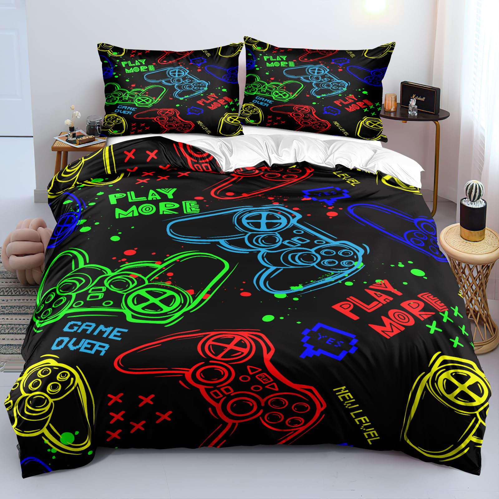 goodbath King Size Duvet Cover Sets,Gaming Bedding Set 2 Pillowcase