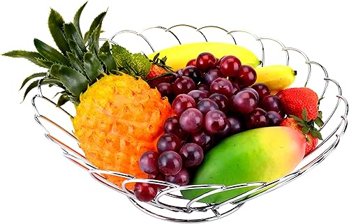 UNIWARE Tazón de árbol frutal de alambrecesta de frutas Diseño moderno con alambre de onda decorativa cuencos, antioxidante (acero inoxidable)