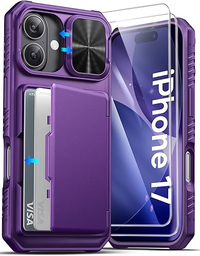 Miniatura 59 de ATATOO Funda para iPhone 16 con tarjetero (almacena 3-5 tarjetas) [bloqueo RFID] y funda para cámara deslizante, protección de grado militar, funda