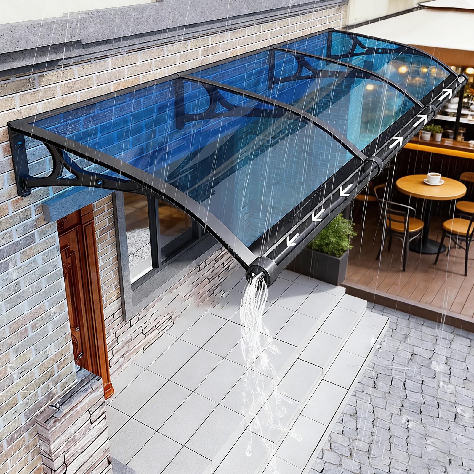Poxvythb Awning for Door Entrance, Exterior Door Awning Canopy with Drainage & ABS Bracket, Polycarbonate Cover for Door Window Exterior, UV Rain Snow Protection for Patio Porch