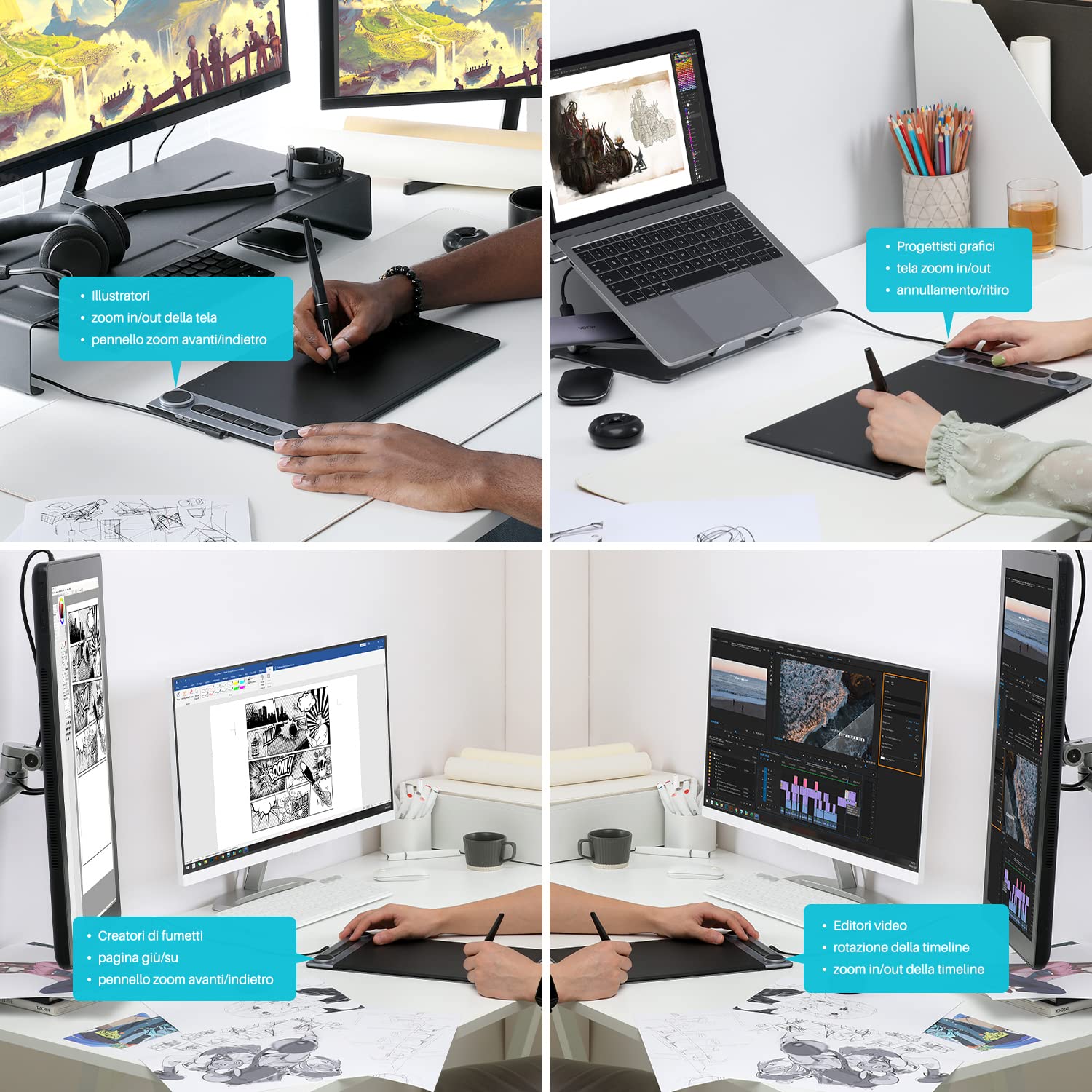 HUION Inspiroy Dial 2 Tavoletta Grafica con Controller a Doppio Quadrante, 6 Tasti Programmabili, Tavoletta Grafica da 10x6 Pollici Bluetooth 5.0 Wireless, Supporto PC/Mac/ChromeOS/Android/Linux