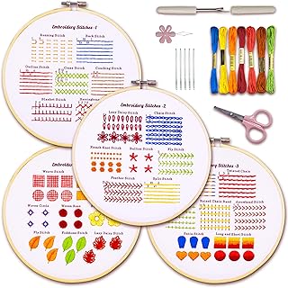 4 Set Embroidery Stitches Practice Kit, Embroidery Kit for Beginners with Embroidery Patterns, Beginner Embroidery Kit, Embroidery Kits for Adults, Hand Embroidery Kit for Kids