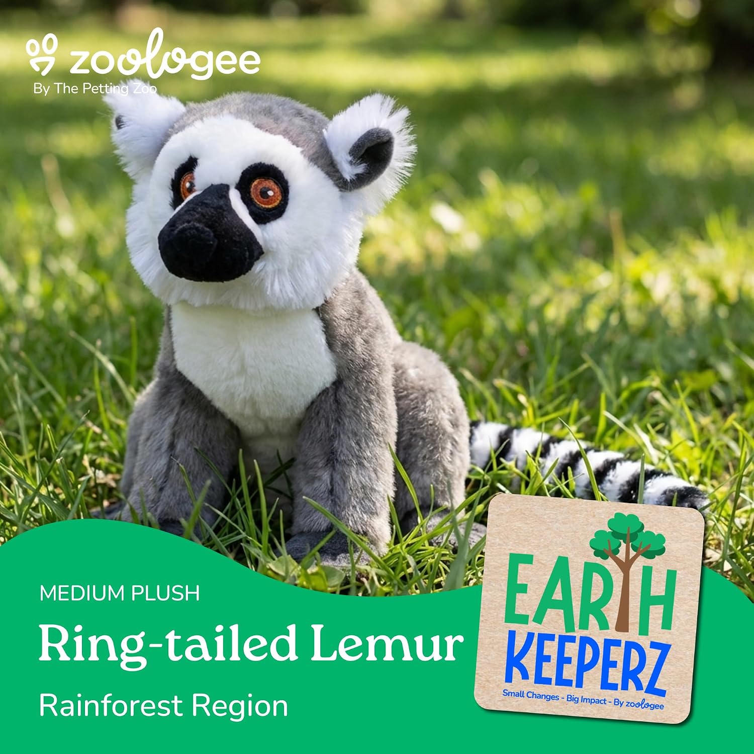 The Petting Zoo Ring-Tailed Lemur Stuffed Animal Plushie, Gifts for Kids, Earth Keeperz Wildlife Animals, Zoologee Ring-Tailed Lemur Plush Toy, 12 inches