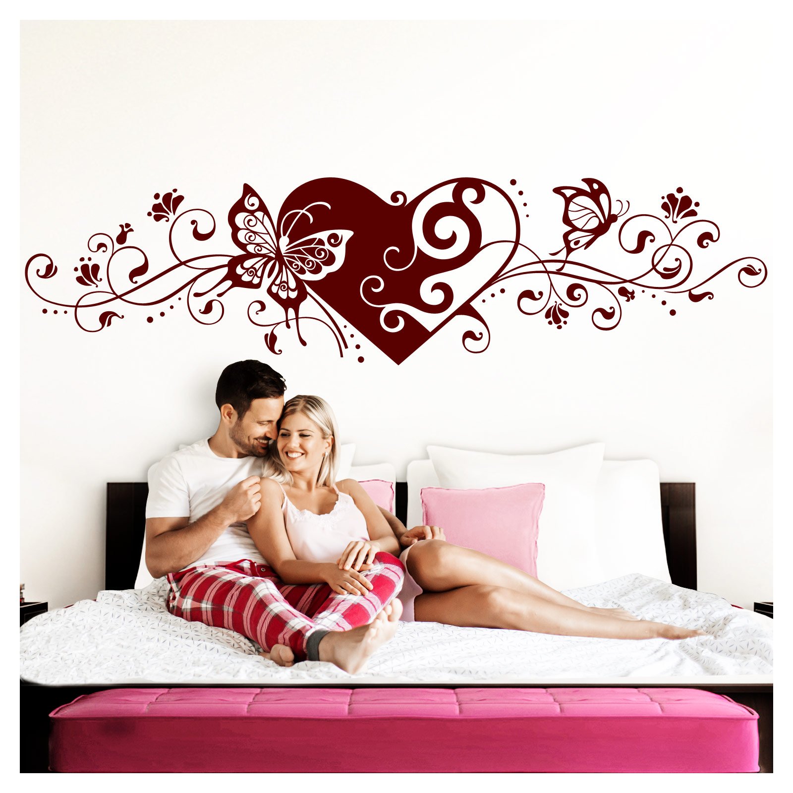 Grandora Wandtattoo Blumenranke Herz selbstklebend I dunkelrot 232 x 58 cm I Schlafzimmer Liebe Love Schmetterlinge Wandtatoo Wandaufkleber Wandsticker W642
