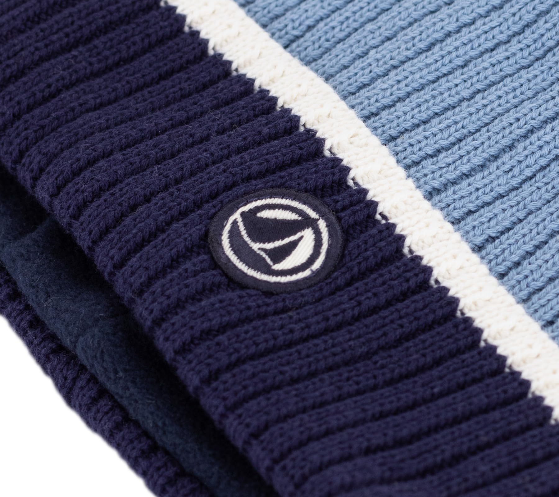 Petit Bateau Czapka dziecięca z dzianiny z podszewką polarową, ADRIATIC/MARSHMALLOW, 10-12 ans