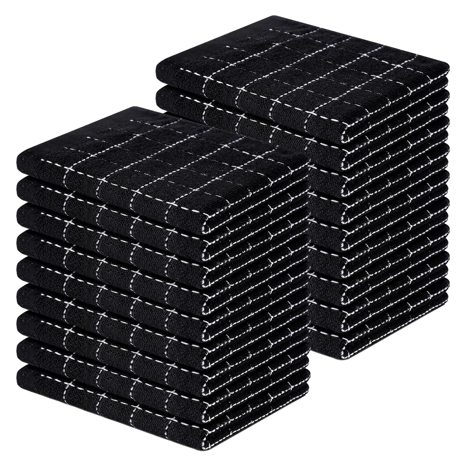 Homaxy 100% Cotton Terry Kitchen Dish Cloths, Ultra Soft and Absorbent Dish Towels for Kitchen, Suitable for Drying and Washing Dishes, 18 Pack, 12 x 12 Inches, Black