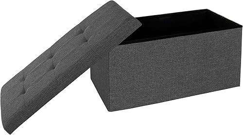 Miniatura 32 de Seville Classics Reposapiés otomano de tela acolchada, asiento acolchado para dormitorio, dormitorio, loft, sala de estar, entrada, pasillo, Azul