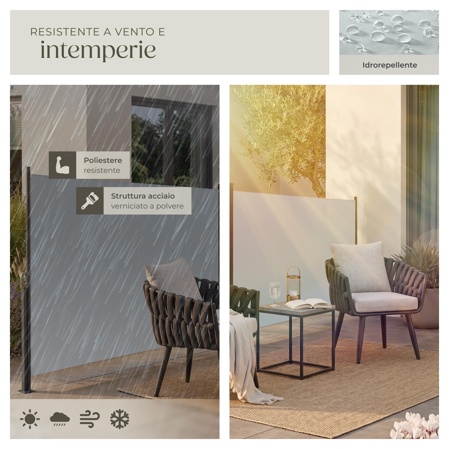 tectake® Tenda da Sole per Esterno Laterale Doppia Estensibile, 600 x 160 x 9 cm, Parasole Retrattile, Frangivista Giardino e Terrazzo Privacy, Avvolgimento Automatico, Struttura in Acciaio - Grigio