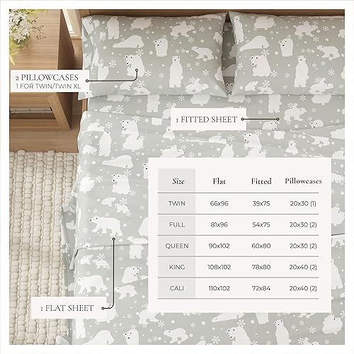Miniatura 4 de Great Bay Home Juego de sábanas de Navidad de franela de algodón turco 100 %, bajera con gran caída lateral, suaves, cama cálida, antifrisado, para