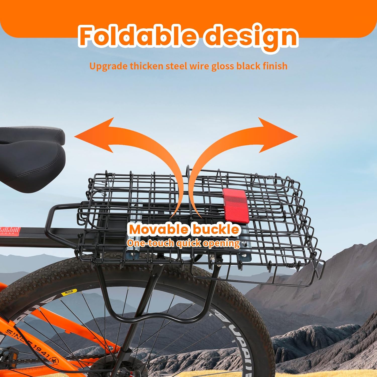 Bike Basket Rear Folding Large Bicycle Rear Basket with Removable Liner Bag and Waterproof Cover Large Capacity Ebike Rear Basket Metal for Adult Women/Men Carrying Dogs Pets Fruit & Grocery