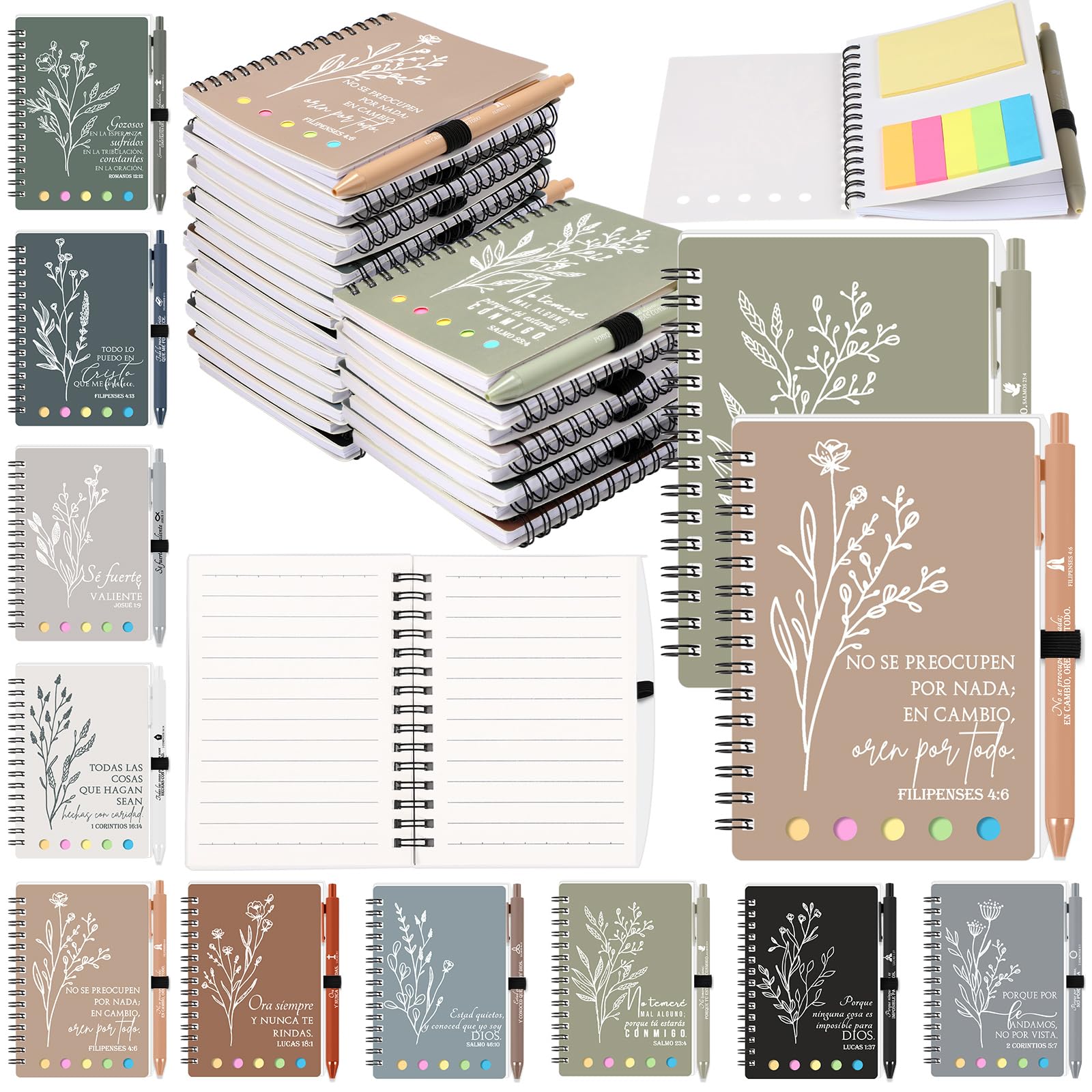 Feifeiya 10 Set Spanish Christian Gift Regalos Cristianos En Español Bible Verse Notebooks Pens Prayer Spiral Journals Inspirational Gift for Women