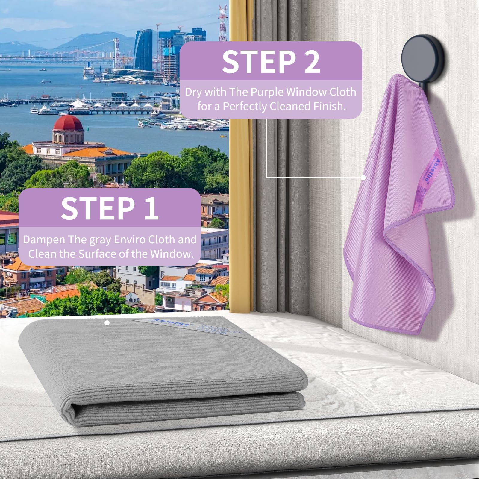 Window Cleaning Cloth & Enviro Cloth Set | Streak-Free Microfiber For Glass, Mirrors | 15.75x15.75 Inches, Reusable - View #2