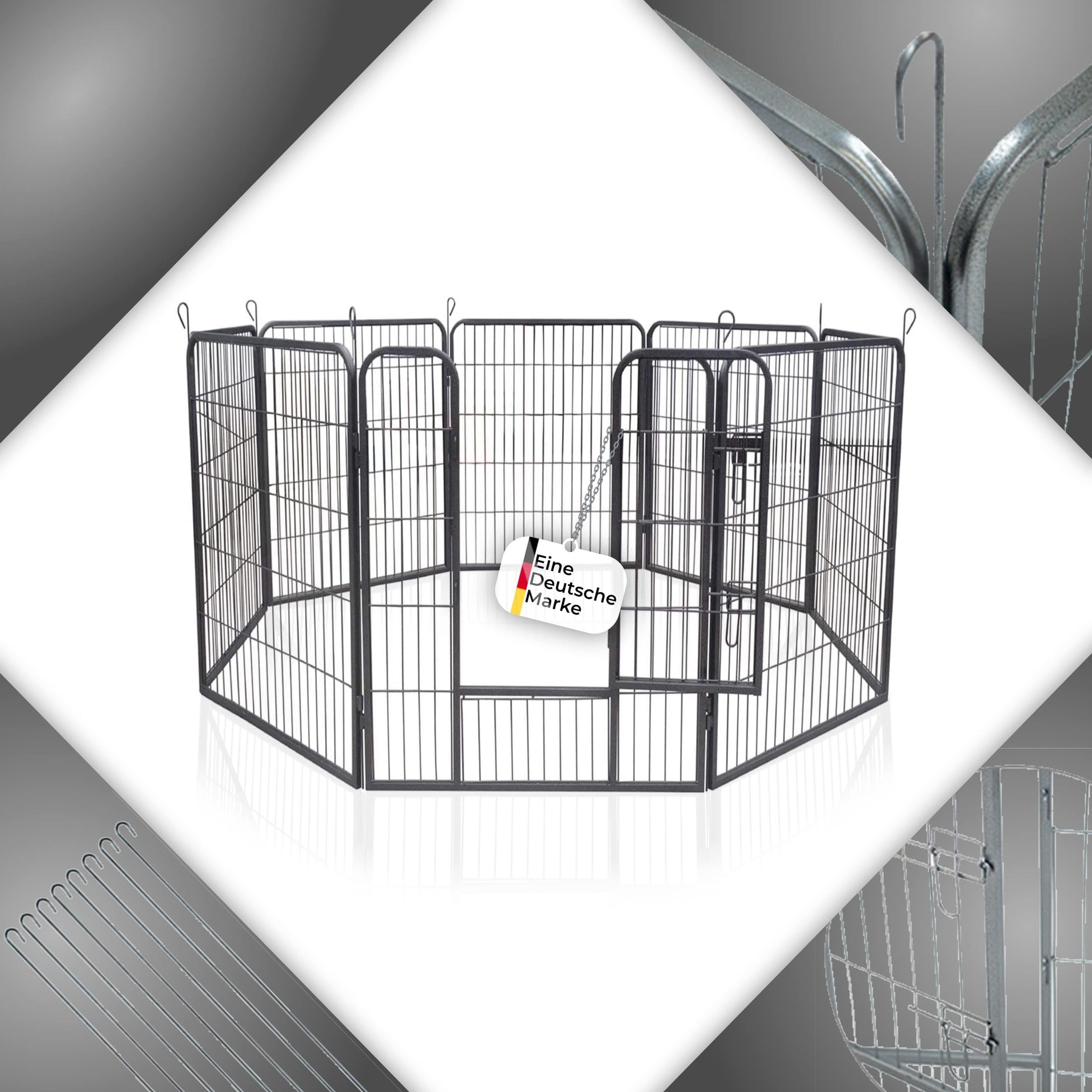 zoomundo Welpenauslauf 100cm hoch XL Laufgitter Tierlaufstall Welpenkäfig Absperrgitter Freilaufgehege Welpenzaun 8-Eck - Black Edition