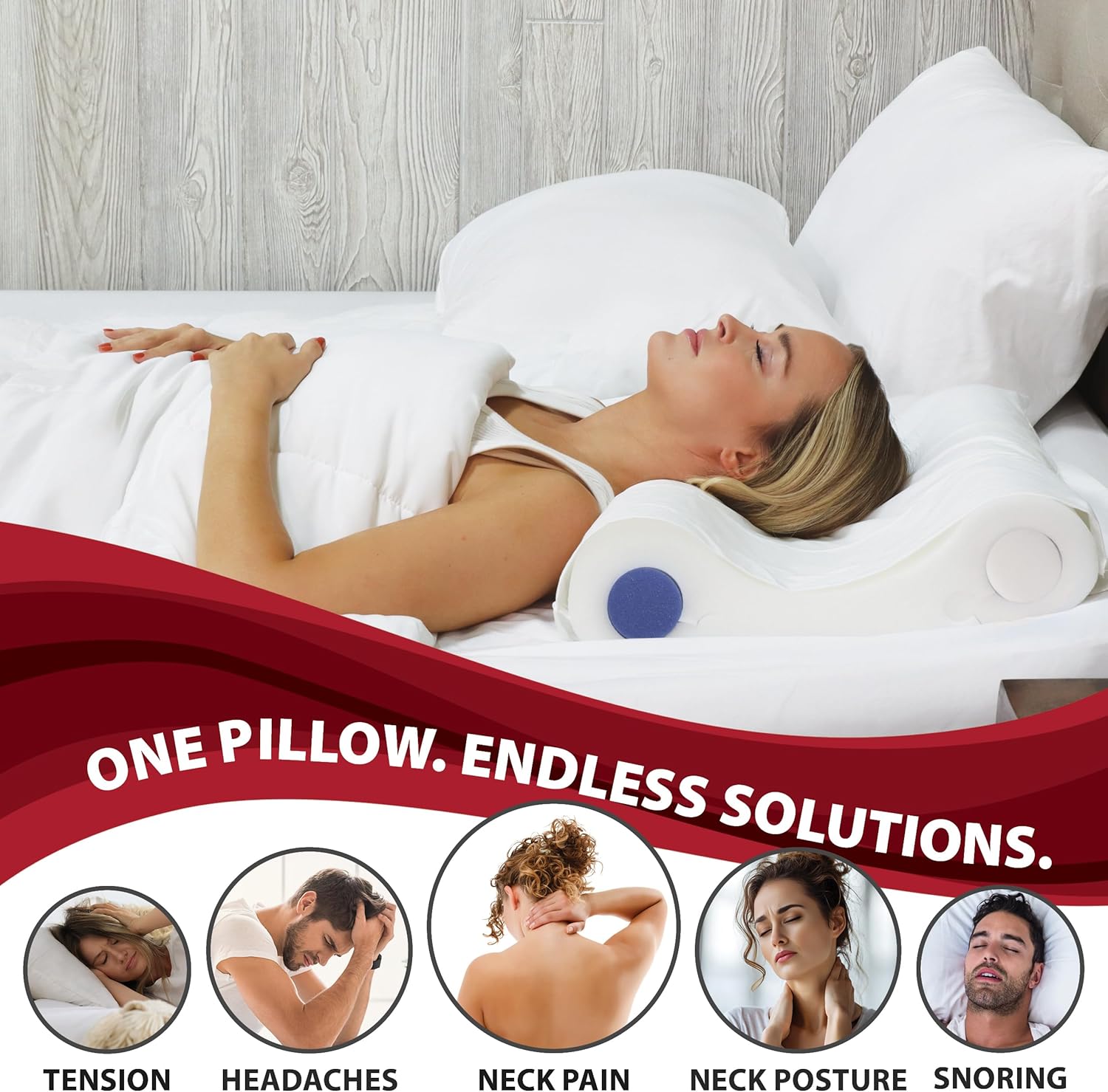 Core Products Double Core Select Cervical Pillow – Orthopedic Neck Support with 4 Adjustable Rolls for Pain Relief, Alignment & Posture – Contoured for Side & Back Sleepers – Assembled in USA