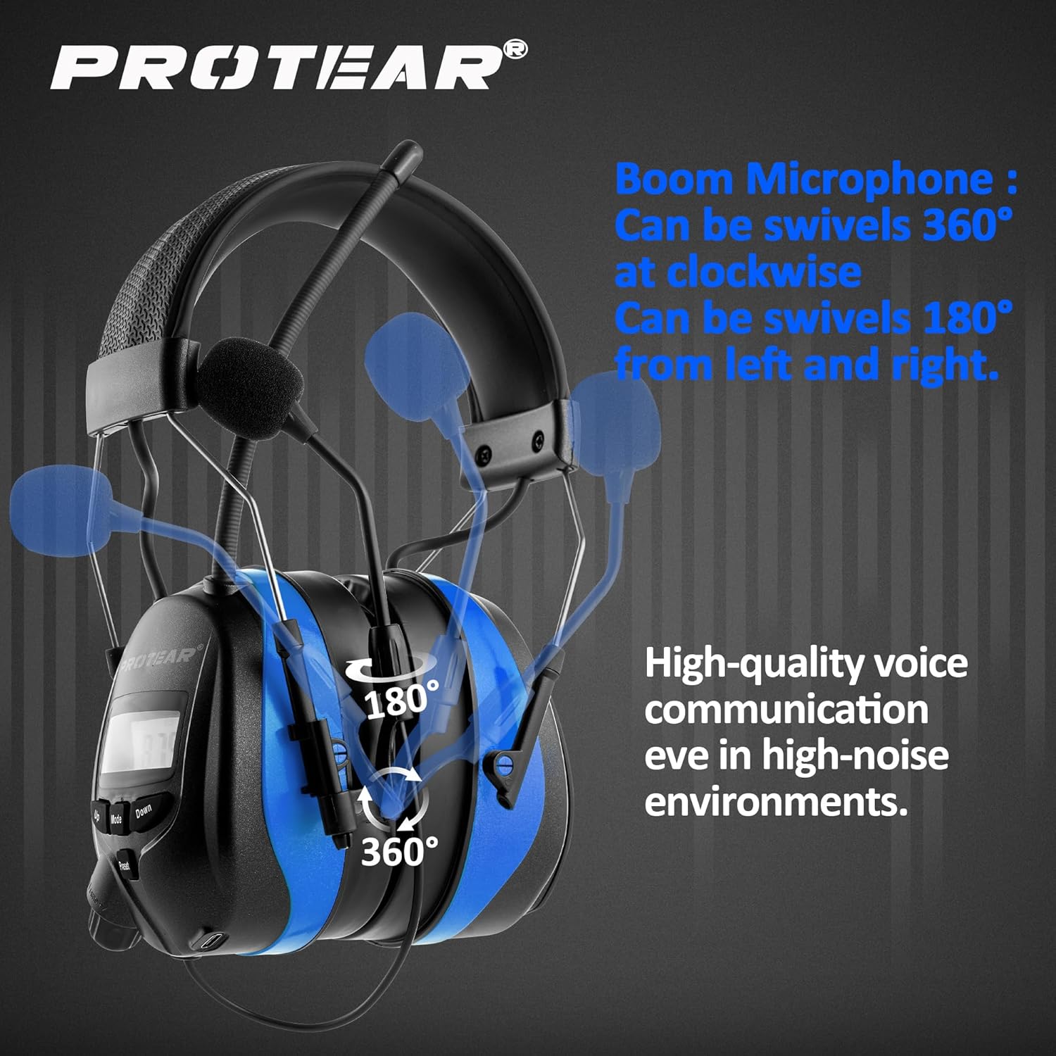 Upgraded Bluetooth 5.4 Radio Headphone with Gel Ear Pads,Ear Hearing Protection Earmuffs with Boom Mic,Rechargeable Battery,Digital AM/FM Radio Headphones for Mowing Yard Lawn Work Outdoor (Blue) - Image 4