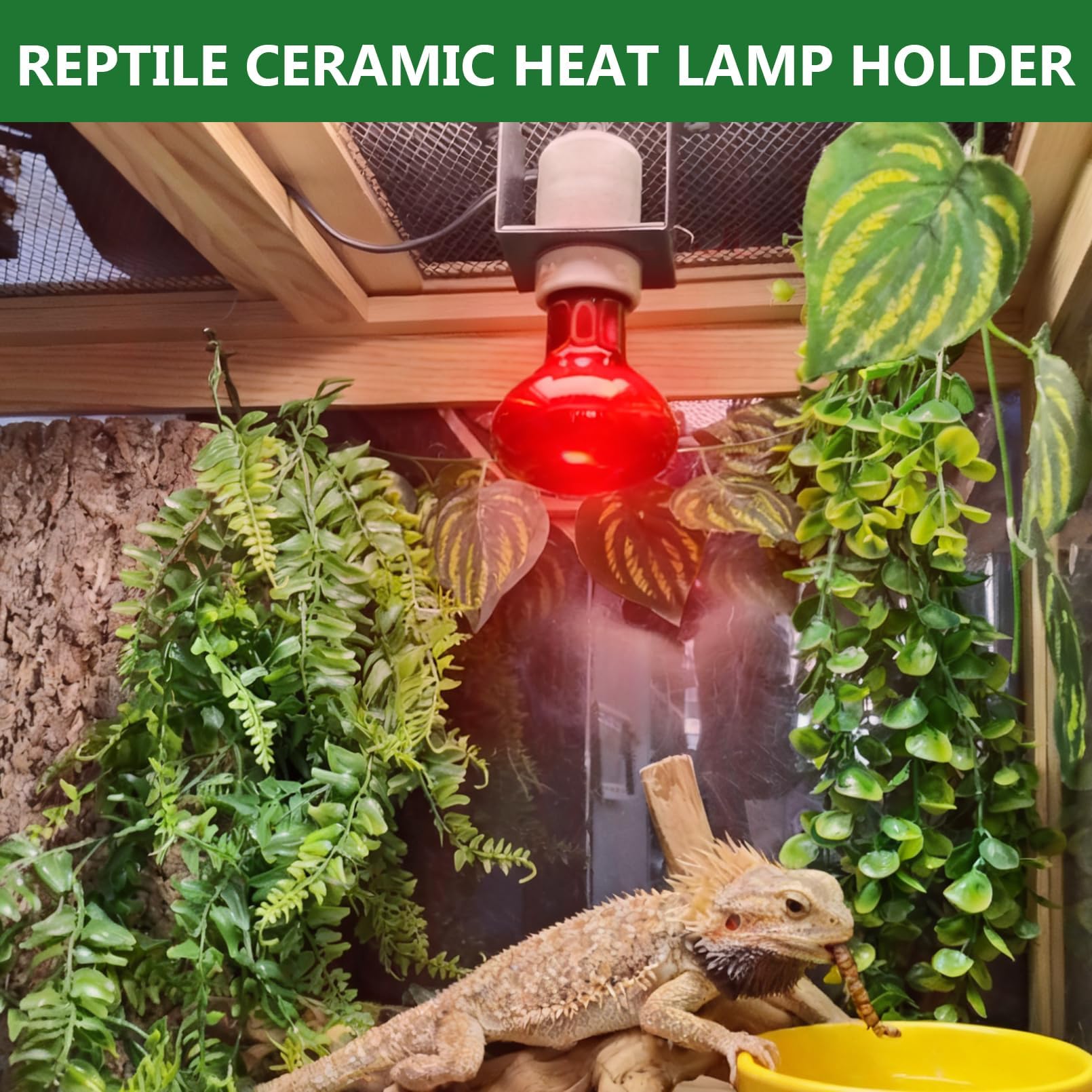 2PCS Reptile Light Fixture,Reptile Terrarium Heat Lamps Holder Bracket with Thermometer,Gecko Ceramic Heating Light Socket,Width-Increased Bearded Dragon Lamp Fixture for Lizard,Turtle,Snake - image 6