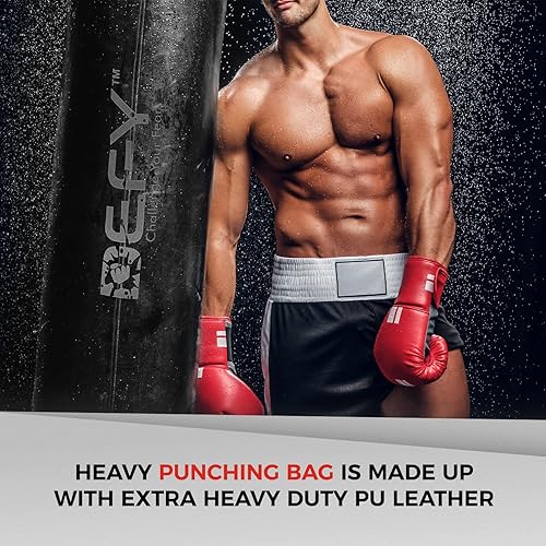 Miniatura 4 de DEFY - Saco de boxeo resistente para boxeo, bolsa de boxeo colgante sin relleno de cuero de alta calidad, saco de boxeo de 80 a 300 libras para