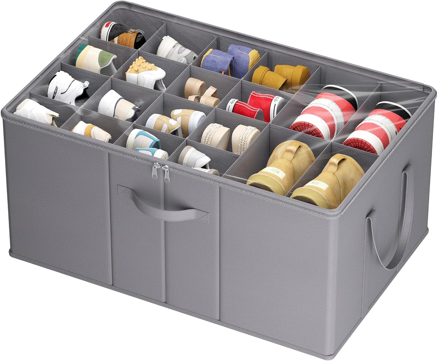 Lifewit Grandi Scatole Porta Scarpe per 10-20 Paia, Organizer Scarpe Pieghevole per Armadio con Coperchio Trasparente, Base Rinforzata per Stivali, Tacchi e Sneakers, Grigio