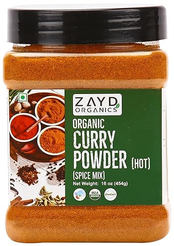 Zayd - Polvo de curry orgánico, caliente, curry indio en polvo, 16 onzas