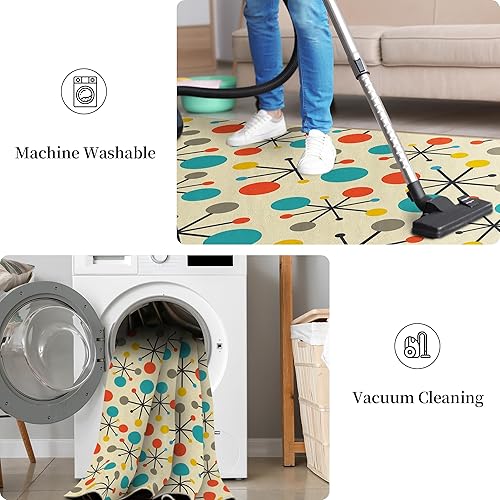 Miniatura 6 de Alfombra retro para sala de estar, dormitorio, comedor, 3 x 5 pies, moderna de mediados de siglo, moderna, atómica, antideslizante, color amarillo,