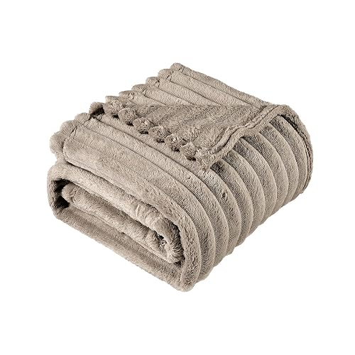 BOURINA Flannel Throw Blanket Fleece Throw Outdoor Blanket Beige 60x80