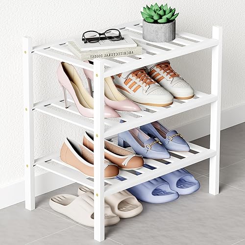Miniatura 53 de Smiry Zapatero de bambú para clóset, organizador de zapatos apilable de 4 niveles largo de madera, estante de almacenamiento de zapatos Negro
