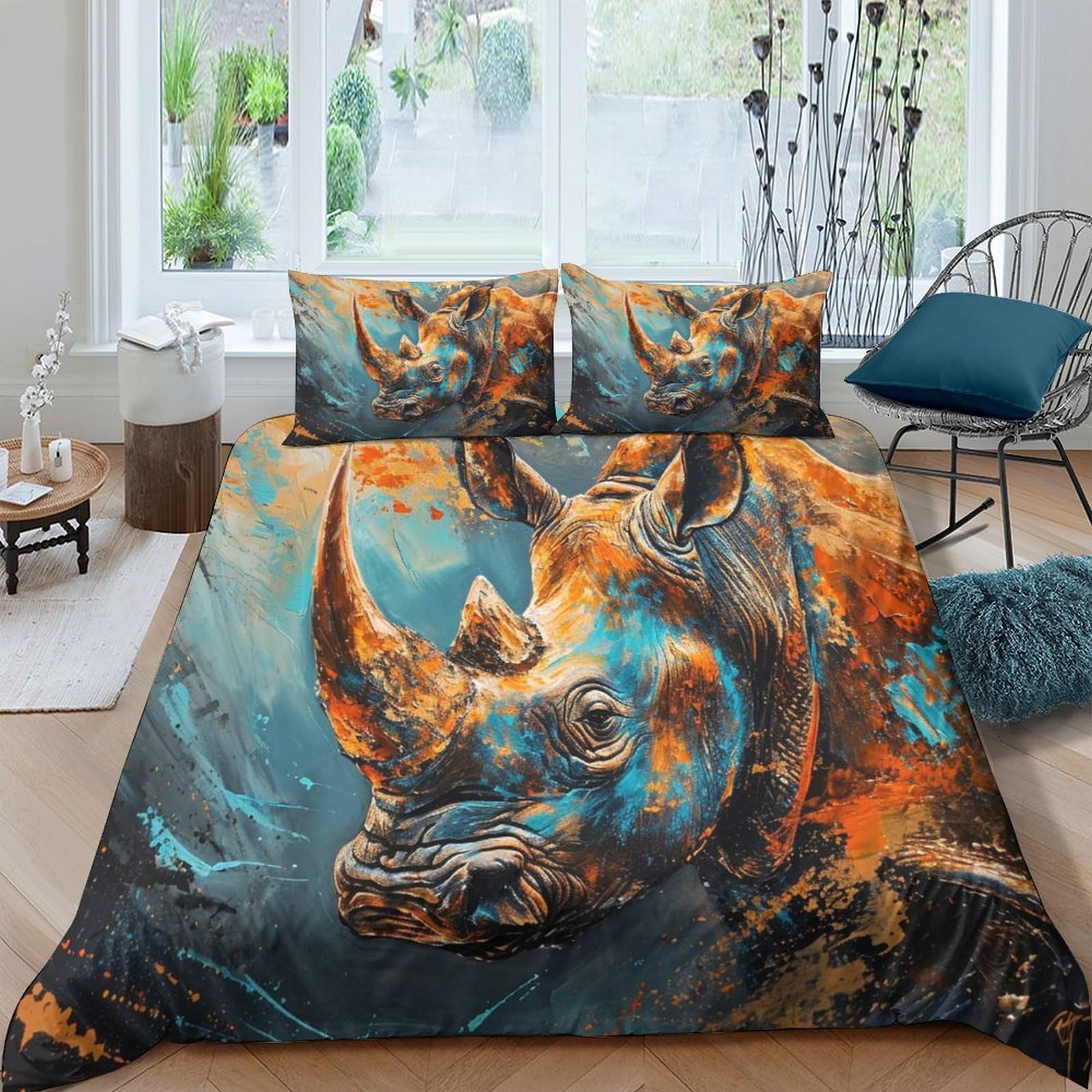 Parure de lit rhinocéros microfibre de qualité supérieure avec housse 200x200cm finition 3D