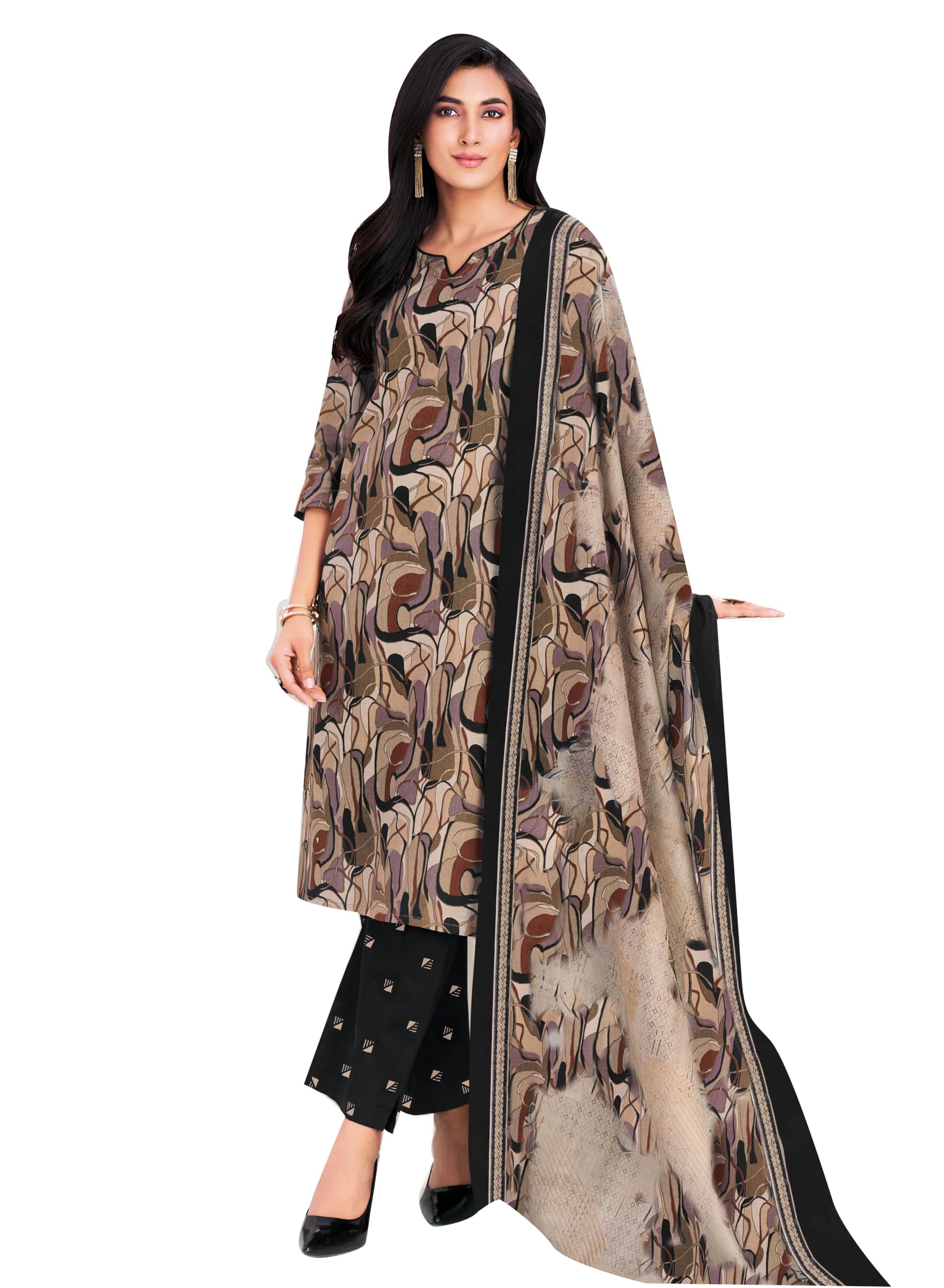 ladyline Salwar Kameez aus 100 % Baumwolle, bedruckt, mit Hose und Dupatta, ethnisches indisches pakistanisches Outfit