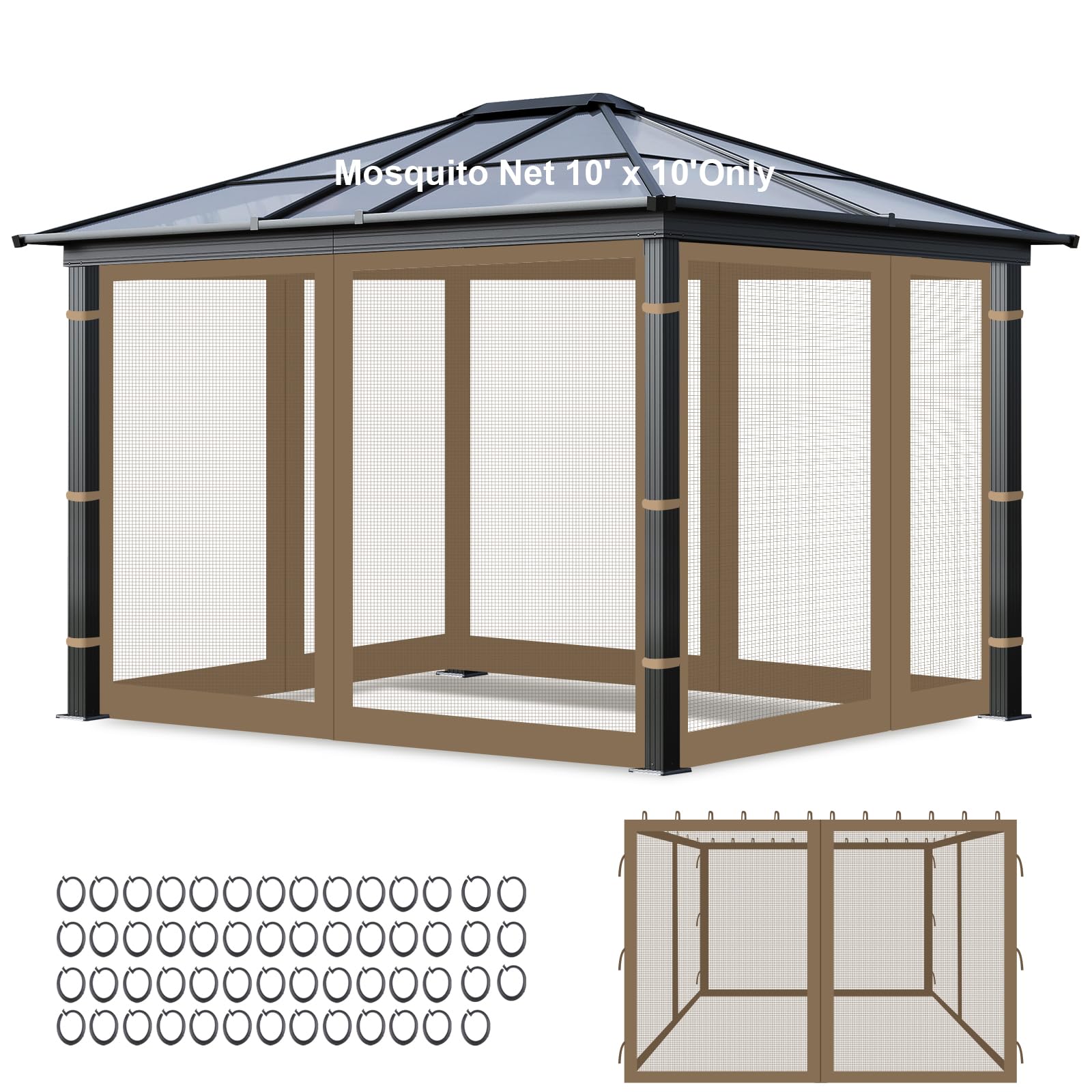 Zanzariera per Gazebo 3 x 3,6 m Impermeabile con Cerniera – per Gazebo 10x12 FT Khaki Protezione UV Antizanzare per Giardino Terrazza Campeggio (albicocca - 3 x 3 m)
