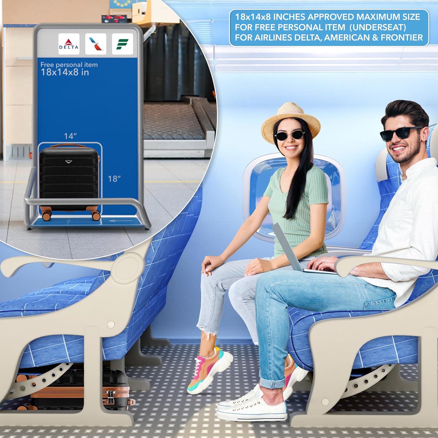 Flight Knight Carry On Suitcase 18x14x8 Hardside Built In TSA Lock USB Port Lightweight Luggage Silent Double Spinner Wheels Maximum Underseat Carry-On Bag For American United Approved Black/Tan - Image 4